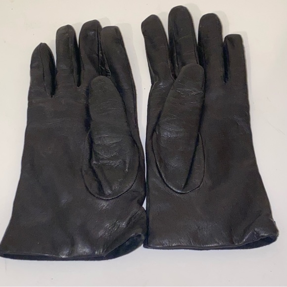 Vintage Montefusco Black Leather 100% Wool Lined Gloves Sz 8 Made in Italy - Picture 7 of 9